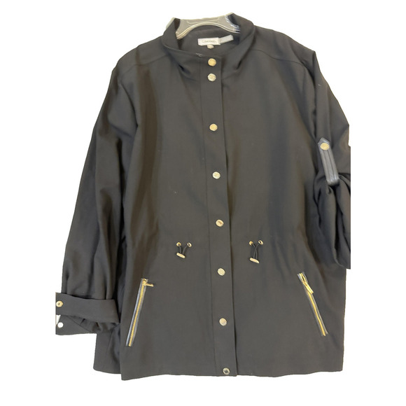 Calvin Klein Vintage Jacket Womens 3X Drawstring Waist Gold Buttons Zip Pockets - Picture 1 of 11